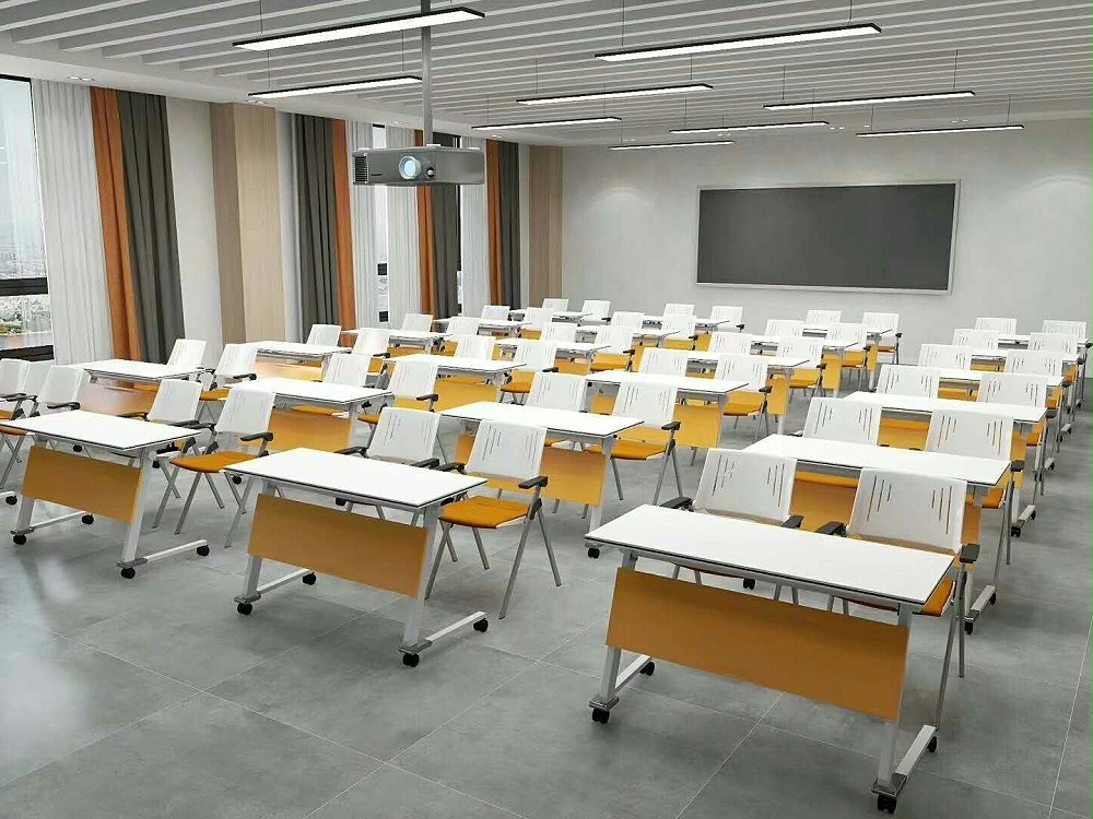 橘黄色双人培训桌椅
