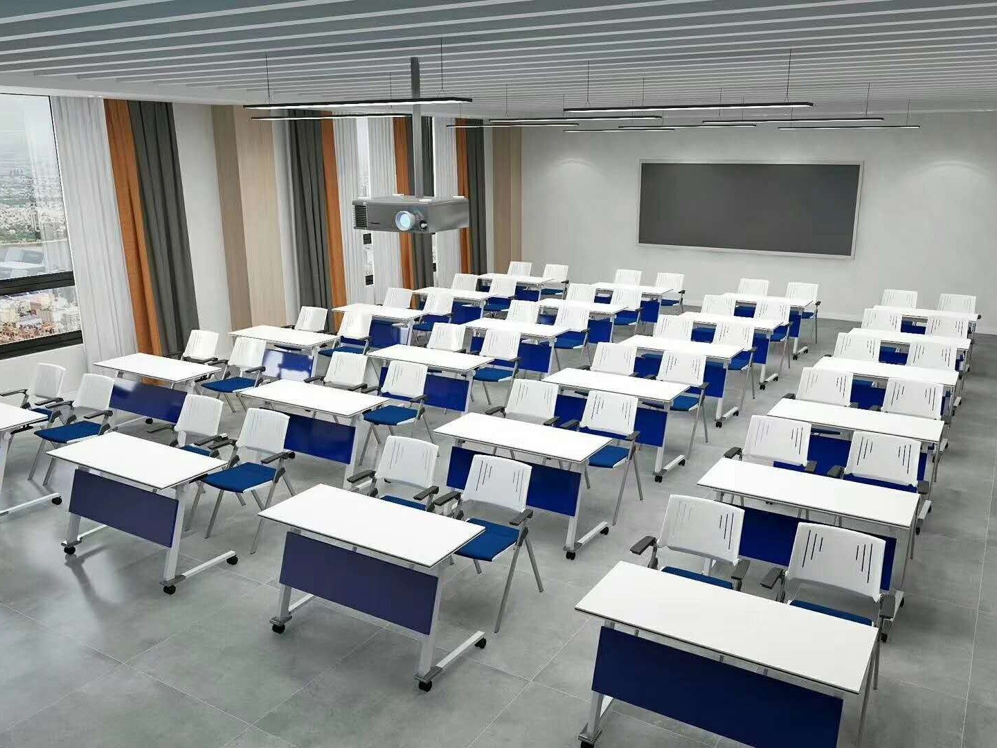 深海蓝双人培训桌